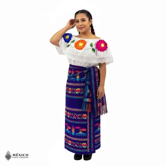 Traditional Mexican Floral Cambaya Dress Set – Handmade Three-Pieces - Picture 7 of 8